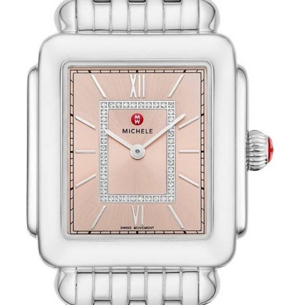 Michele Silver Watch with Pink Dial